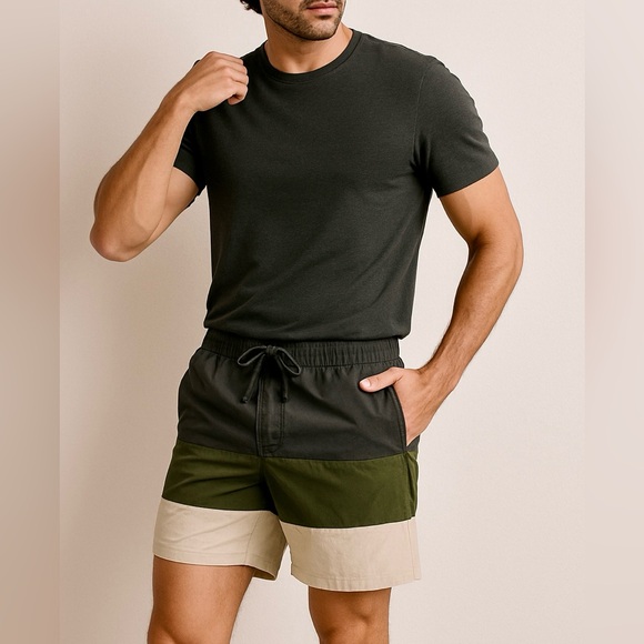 🏄‍♂️ H&M Men’s Colorblock Swim Shorts Gray Green Beige Size M 🌴 Quick-Dry. - Picture 5 of 6